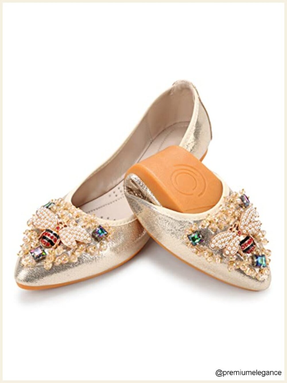 Women's Rhinestone Ballet Flats Foldable Sparkly Slip On Wedding Shoes Leather